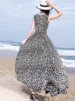Sexy Leopard Print Sleeveless Chiffon Dress 