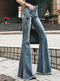 Chic Denim Embroidered Flare Pants