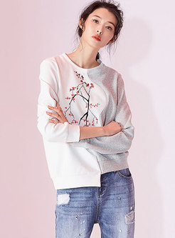Casual Color-blocked Print Asymmetric Sweatshirt
