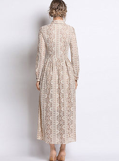 Long Sleeve Openwork Lace Party Maxi Dress