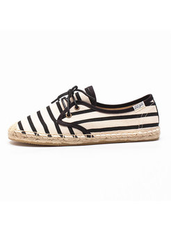 Casual Canvas Striped Lace Up Flat Shoes