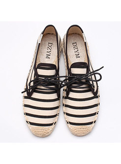 Casual Canvas Striped Lace Up Flat Shoes