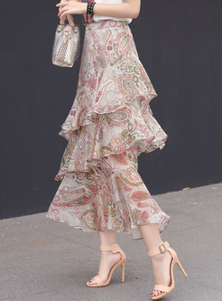 Stylish Floral High Waist Layered Skirt