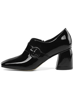 Trendy Black Square Toe Patent Leather Shoes