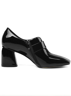Trendy Black Square Toe Patent Leather Shoes