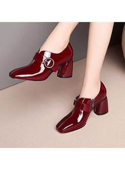 Brief Zippered Square Toe Chunky Heel Shoes