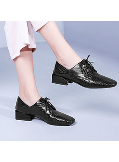 Chic Metal Cowhide Lace Up Shoes