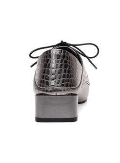 Stylish Square Toe Tied Metal Cowhide Shoes