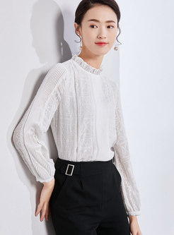 Chiffon Ruffled Collar Embroidered Pullover Blouse
