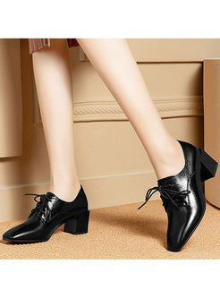 Casual Solid Color Tied Square Heel Shoes