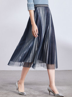 Stylish Gauze Elastic Waist Pleated Skirt