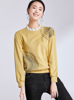 Casual Embroidered Ruffled Collar Loose Sweatshirt