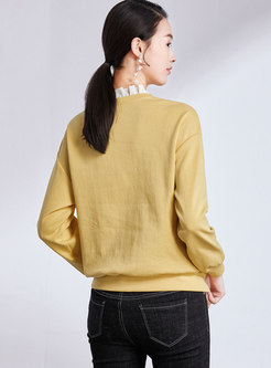 Casual Embroidered Ruffled Collar Loose Sweatshirt