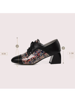 Stylish Square Toe plicing Lace Up Shoes