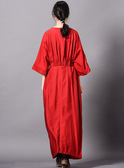 Elegant Pure Color Belted Slit Maxi Dress