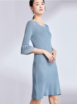 Brief O-neck Flare Sleeve Slim Knitted Dress