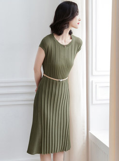 Elegant Solid Color O-neck Slim Knitted Dress