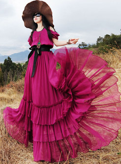 Bohemia Solid Color Flabala Big Hem Dress 
