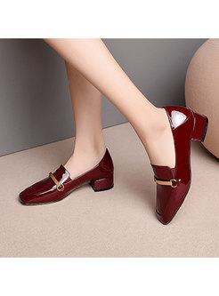 Stylish Square Toe Chunky Heel Loafers Shoes