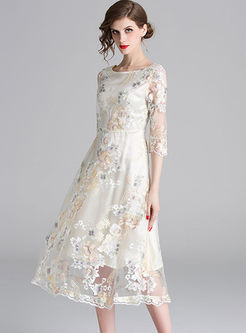 Mesh Embroidered Wedding Bridesmaid Dress