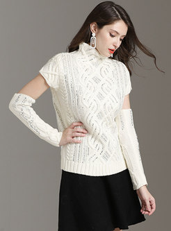 Chic Stand Collar Drilling Slim Knitted Top