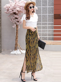 Floral High Waist Side-slit Chiffon Skirt