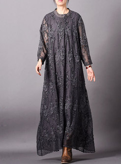 Solid Color Lace Embroidered Maxi Dress
