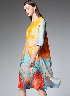 Stylish Color-blocked Split Loose Daily Dress