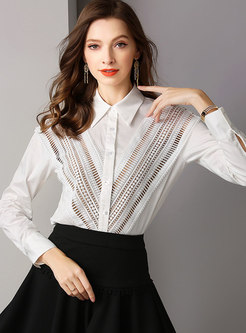 Stylish All-matched Turn-down Collar Hollow Out Blouse