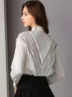 Stylish All-matched Turn-down Collar Hollow Out Blouse