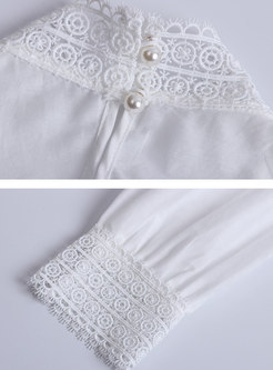 Solid Color Lace Standing Collar Embroidered Blouse