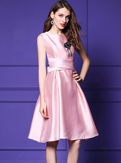 Elegant Solid Color Sleeveless A-Line Dress