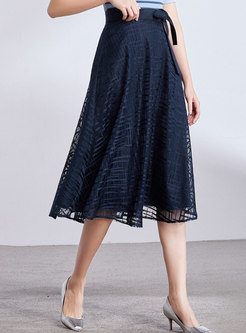 Elegant High Waist Bowknot A Line Skirt