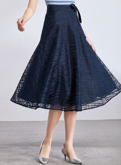 Elegant High Waist Bowknot A Line Skirt