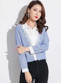 Chic Lace Splicing Lapel Single-breasted Blouse