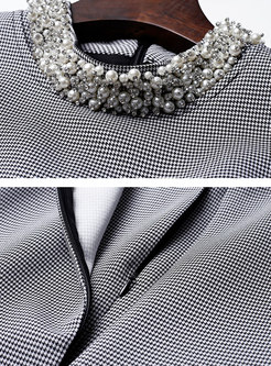 Elegant Houndstooth Pearl Collar Cloak & Dress