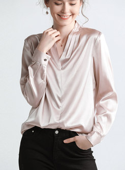 Elegant Pure Color V-neck Pullover Blouse