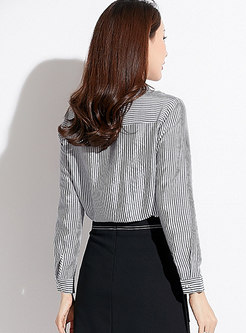 Striped Patchwork Lapel Single-breasted Blouse