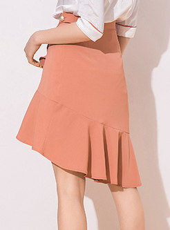 Asymmetric Solid Color Flouncing Skirt