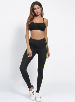 Stylish Color-blocked Hollow Out Sheath Leggings