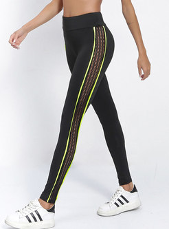 Stylish Color-blocked Hollow Out Sheath Leggings
