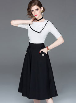 Stylish Irregular Neck Top & Big Hem Skirt