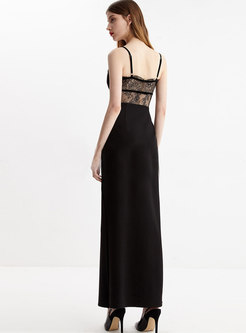 Sexy Splicing Sleeveless Side-slit Slim Maxi Dress