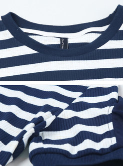 Fashion Striped Flouncing O-neck T-Shirt