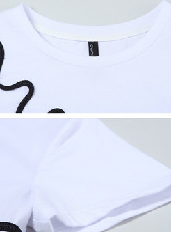 Brief White Stereoscopic Decoration Cotton T-shirt