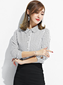 OL Striped Lapel Easy-matching Blouse