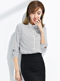 OL Striped Lapel Easy-matching Blouse