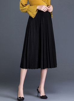 Fashion Solid Color High Waist Pleated Skirt 