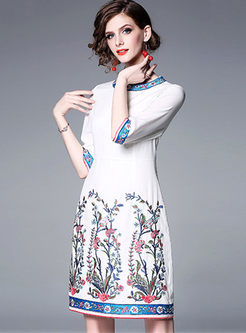 Ethnic O-neck Half Sleeve Embroidered Dress