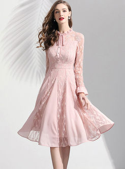 Sweet Pink Flare Sleeve A Line Dress